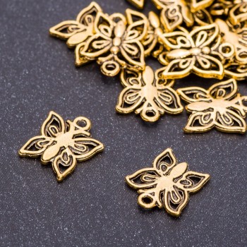 Finding Pendant "Butterfly" "Antique Gold", diameter 13mm, length 14mm, pack 20g +/-25pcs