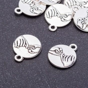 Finding Pendant "Let's Make Up", diameter 15mm, length 18mm, hole diameter 5mm, pack 20g +/-11pcs