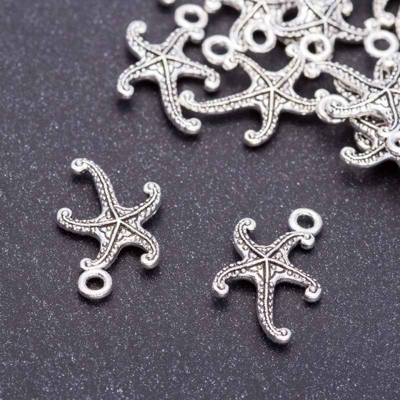 Findings Starfish Pendant, Diameter 12mm, Length 18mm, Hole Diameter 5mm, Pack 20g +/-26pcs