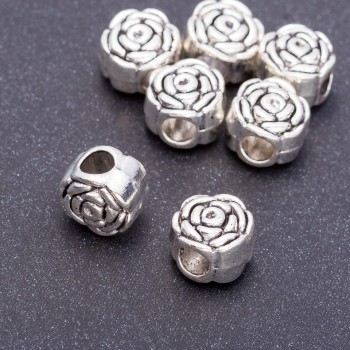 Findings Rose Bead Insert Pandora-Style, Diameter 11x8mm, Length 9mm, Hole 5mm, 20g Pack +/- 7pcs