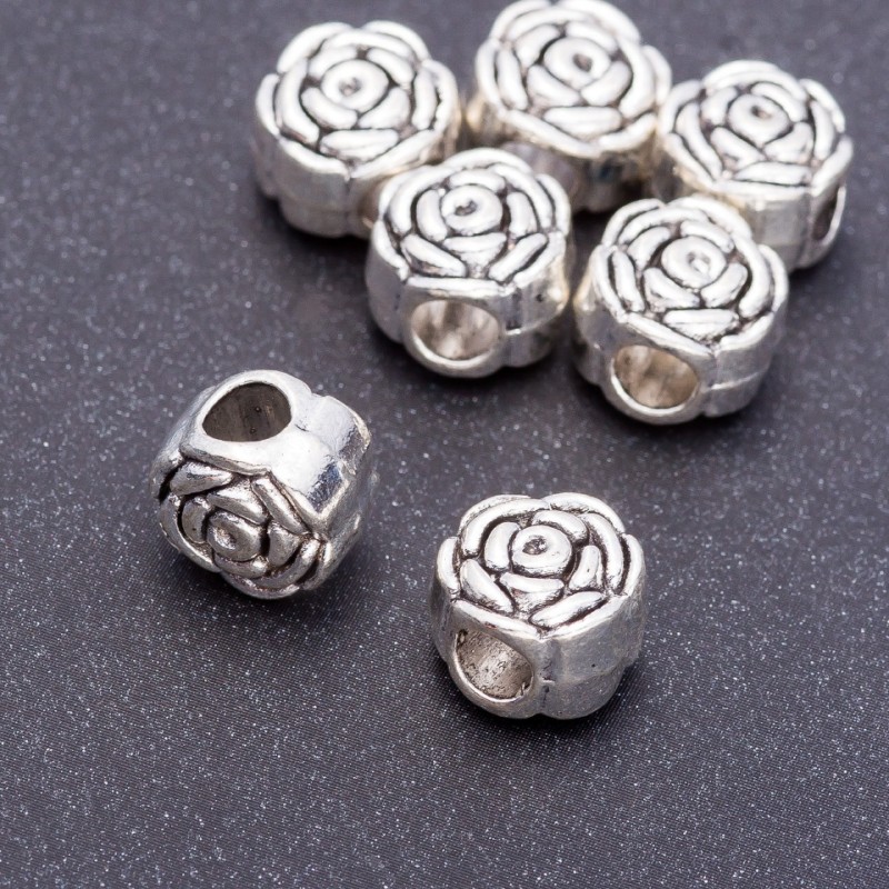 Findings Rose Bead Insert Pandora-Style, Diameter 11x8mm, Length 9mm, Hole 5mm, 20g Pack +/- 7pcs
