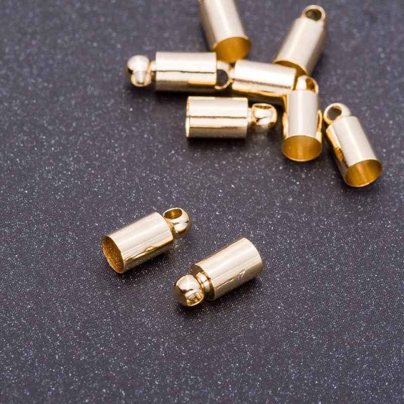 Findings End Cap "Gold", diameter 4mm, length 9mm, hole d. 5mm, 2pcs