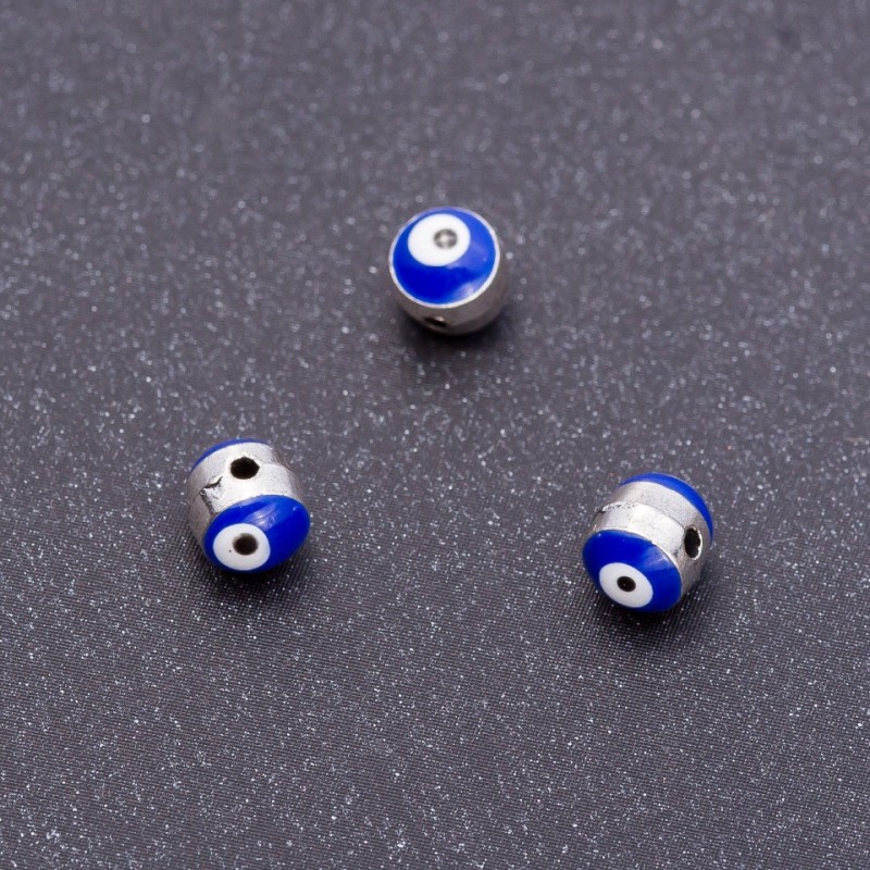 Jewelry Finding Spacer Bead "Eye" Silver, Diameter 5mm, Length 6mm, Hole 1.5mm, Pack of 11 pcs