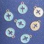 Findings "Cross" Charm, Light Blue Enamel, Gold-Tone, Diameter 12mm, Length 15mm, Hole dia. 5mm, Pack of 10