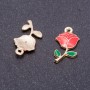 Finding Pendant "Rose" Red Enamel, "Gold", diameter 12mm L3mm, pack 7pcs