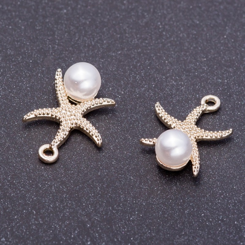Finding Pendant "Starfish" "Lemon Silver", diameter 16mm L2mm hole dia. 5mm pack 7pcs