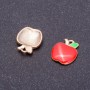 Findings "Apple" Charm, Red Enamel, Gold-Tone, Diameter 12mm, Length 15mm, Hole dia. 5mm, Pack of 7