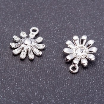 Finding Pendant "Daisy" "Light Silver", diameter 13mm, length 16mm hole dia. mm pack 9pcs