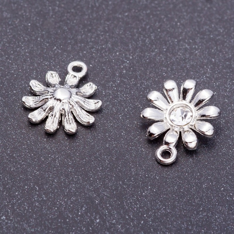 Finding Pendant "Daisy" "Light Silver", diameter 13mm, length 16mm hole dia. mm pack 9pcs