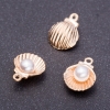 Finding Pendant Shell with Pearl "Light Gold", diameter 12mm, length 15mm hole dia. mm pack 7pcs