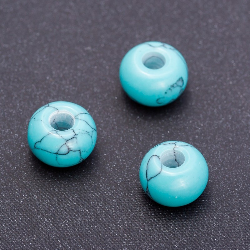 Pandora-Style Bead Turquoise 14x10mm, Hole Diameter 5mm