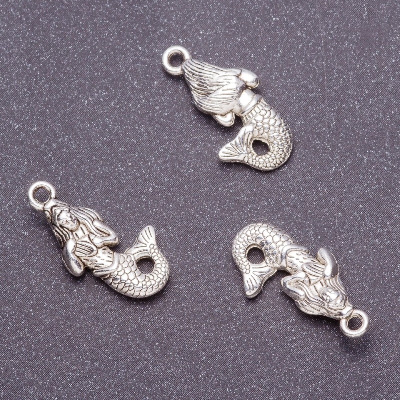Mermaid Pendant Finding 12x23mm, Gray Metal, Pack 20g +/- 11pcs