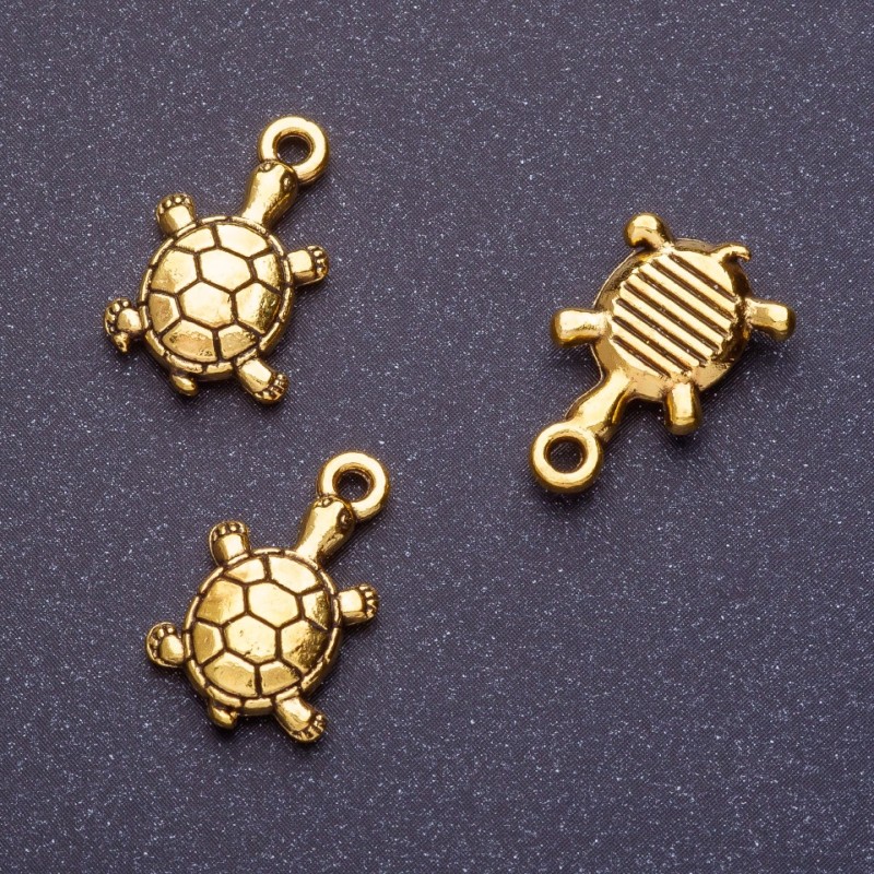 Turtle Pendant Finding, Length 18mm, Hole d1-1.5mm, Antique Gold Color, Pack 20g +/- 13pcs