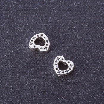 Findings Bead Insert Heart "Cross Stitch" 8x9mm, 20g Pack +/- 33pcs