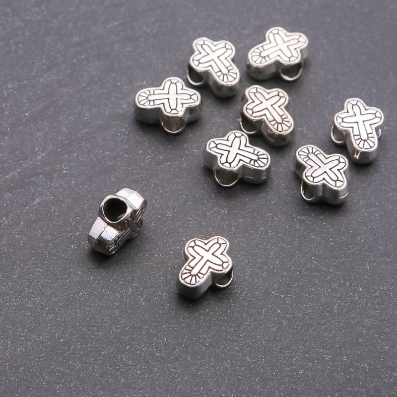 Pandora-Style Cross Bead Finding, Diameter 4.5mm, Length 14x9mm, Pack 20g, ±9pcs