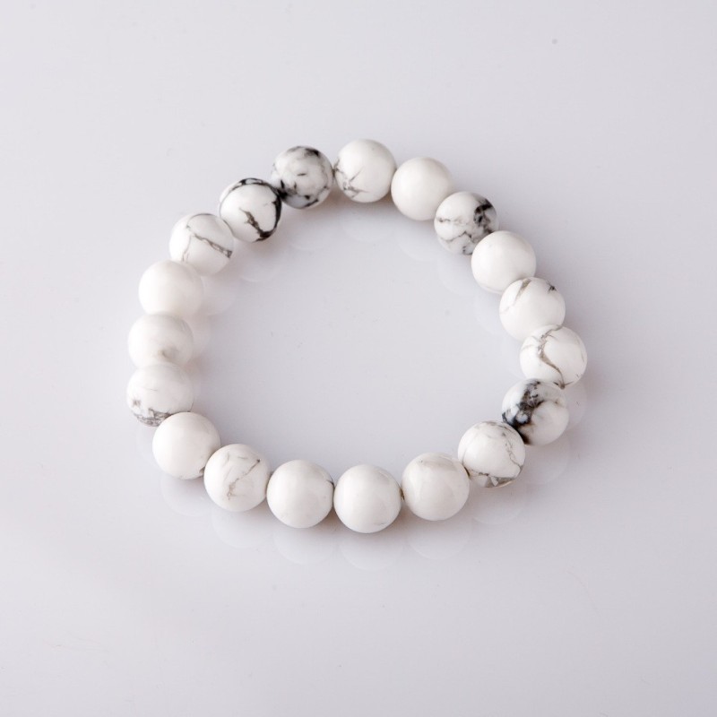 Bracelet on Elastic, Natural Stone Cacholong, Smooth Bead, Diameter 8mm+