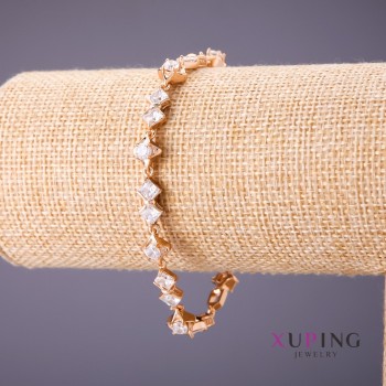 Xuping Bracelet White Stones, Length 18-20cm, Thickness 7mm, Gold Color
