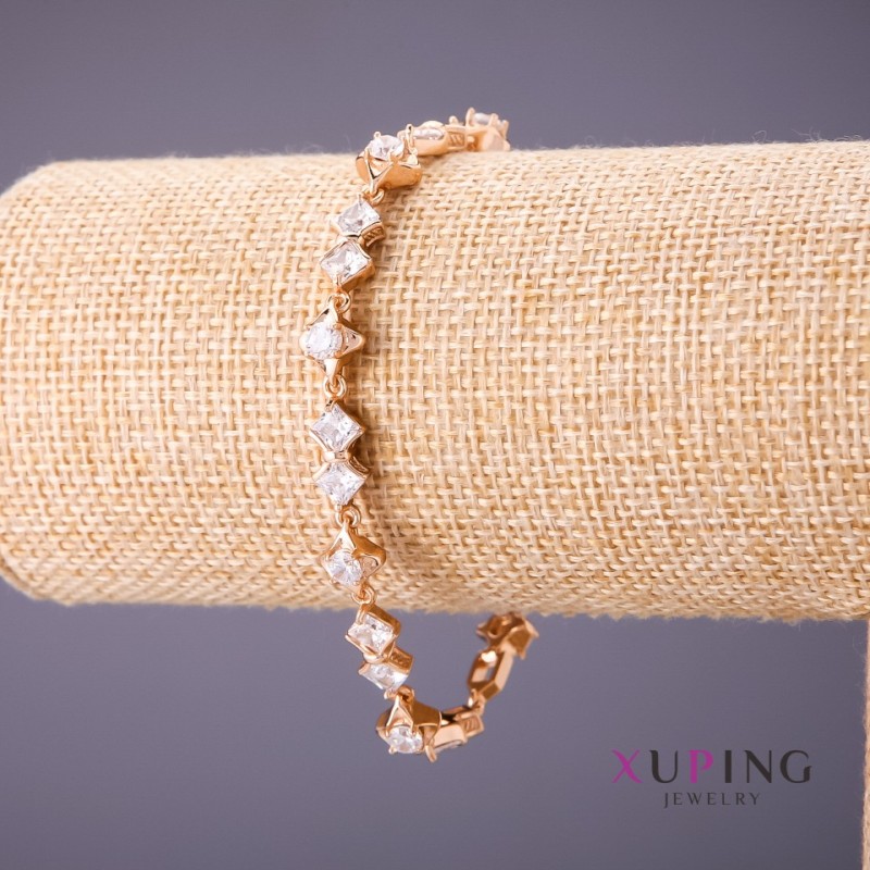 Xuping Bracelet White Stones, Length 18-20cm, Thickness 7mm, Gold Color
