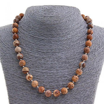 Landscape Jasper Necklace, Natural Stone, 10mm Bead, 46cm Length