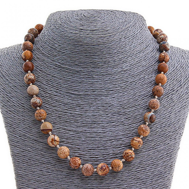 Landscape Jasper Necklace, Natural Stone, 10mm Bead, 46cm Length