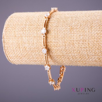 Xuping Bracelet White Stones, Length 18-20cm, Thickness 5mm, Gold Color