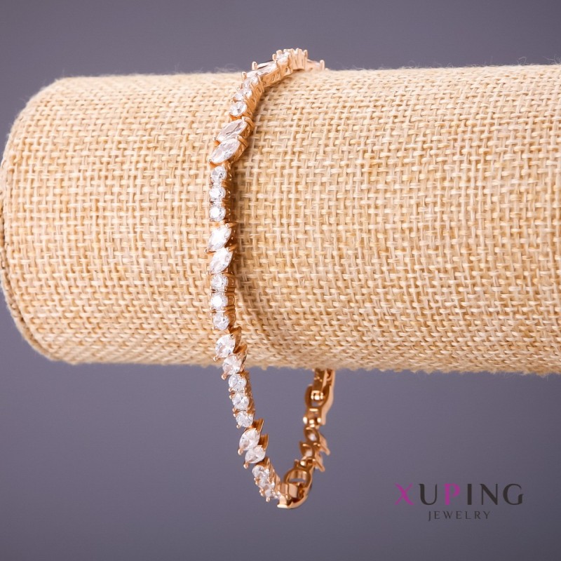 Xuping Bracelet White Stones, Length 18-20cm, Thickness 5mm, Gold Color