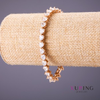 Xuping Bracelet White Stones "Hearts", Length 18-20cm, Thickness 6.5mm, Gold Color