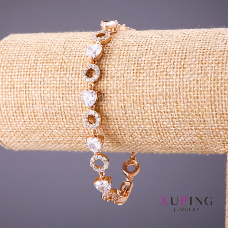 Xuping Bracelet with White Stones and Rhinestones, 18-21cm Length, 8mm Thickness, Gold Color