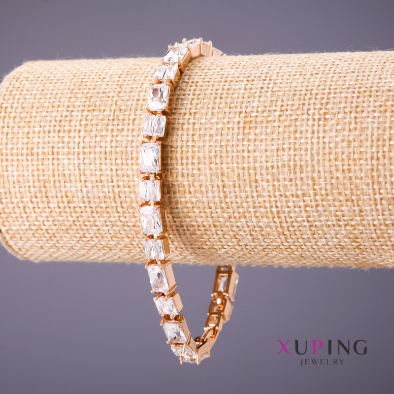 Xuping Bracelet with White Stones, 18-20cm Length, 6mm Thickness, Gold Color
