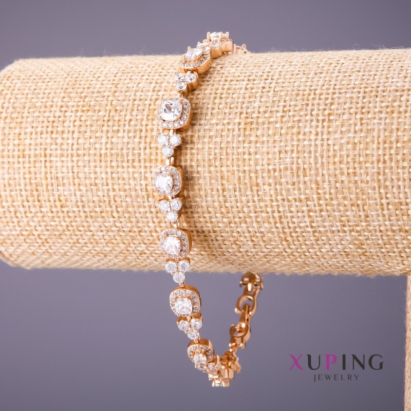 Xuping Bracelet with White Stones, 17-20cm Length, 7mm Thickness, Gold Color