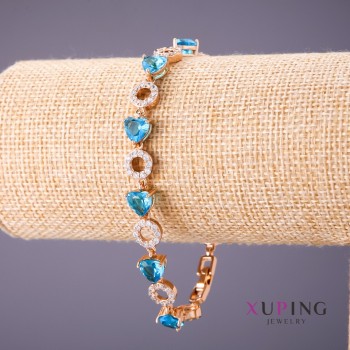 Xuping Bracelet with Blue Stones and White Rhinestones, 18-20cm Length, 8mm Thickness, Gold Color