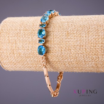 Xuping Bracelet with Blue Stones, 18-20cm Length, 4-7mm Thickness, Gold Color