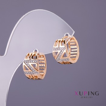 Xuping Earrings White Rhinestones, Diameter 8mm, Length 14mm, Gold Color