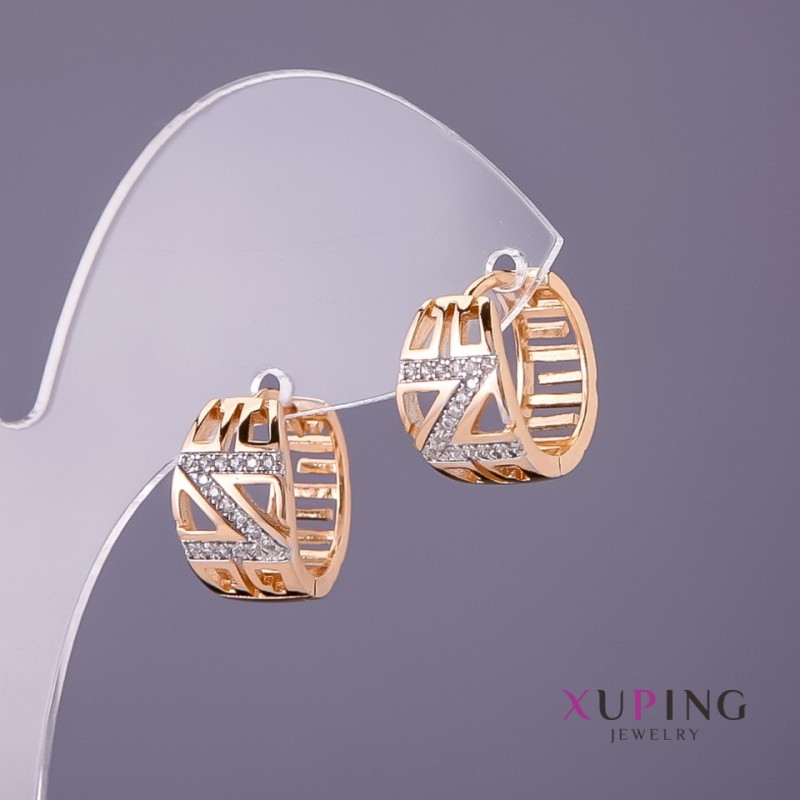 Xuping Earrings White Rhinestones, Diameter 8mm, Length 14mm, Gold Color