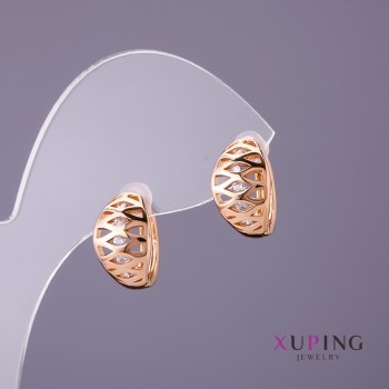 Xuping Earrings with White Rhinestones, 8mm Diameter, 13mm Length, 18K Gold Plating