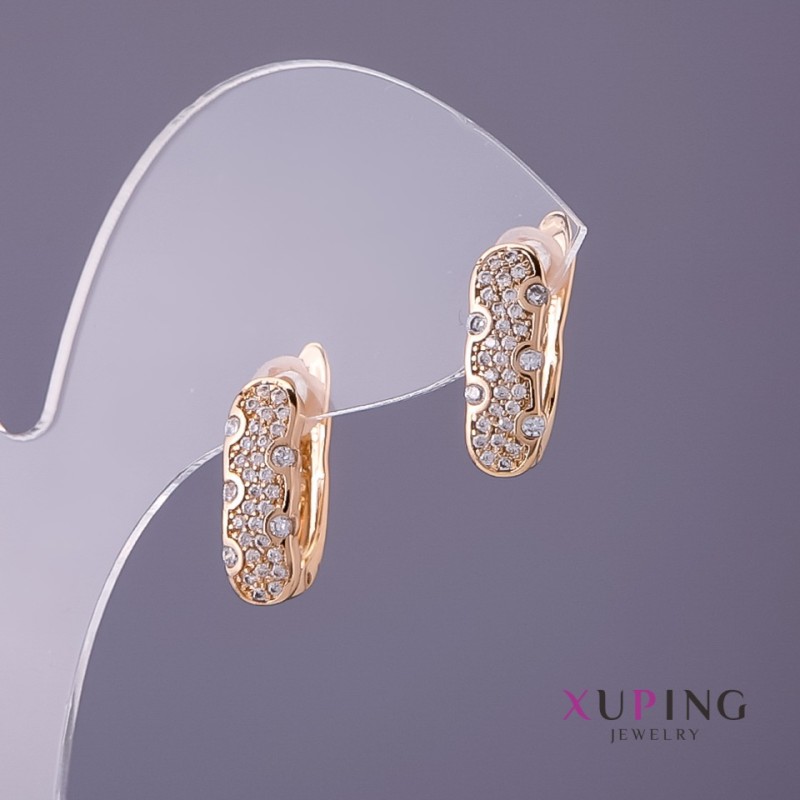 Xuping Earrings White Rhinestones, Diameter 5mm, Length 15mm, Gold Color