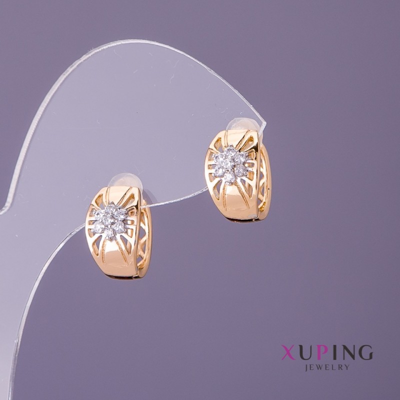 Xuping Star Earrings with White Rhinestones, diameter 8mm, length 12mm, gold color
