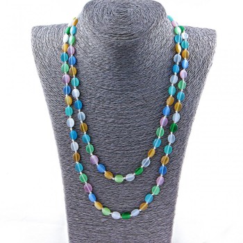 Long Cat's Eye Necklace, Oval 10x8mm, Assorted Colors, 115cm Length