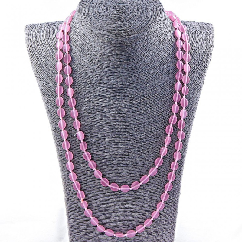 Long Cat's Eye Necklace, Oval 10x8mm, Pink, 115cm Length