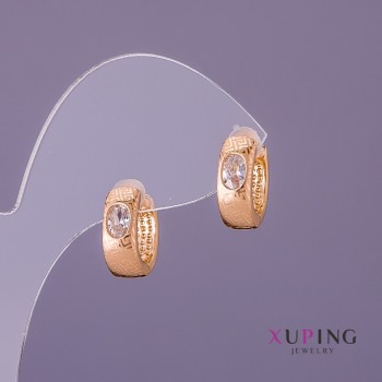 Xuping Earrings White Stones, Diameter 5mm, Length 13mm, Gold Color