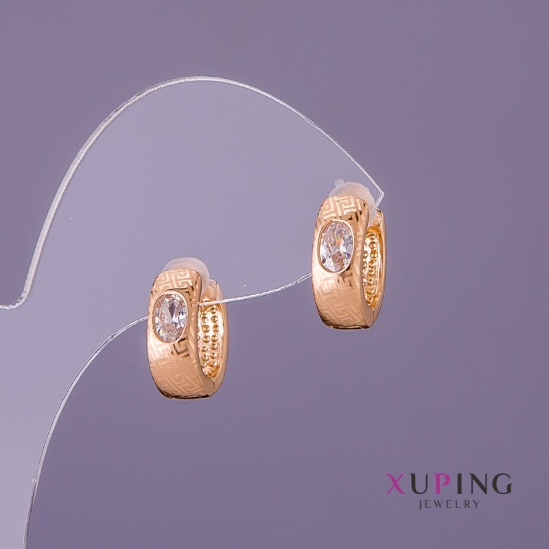 Xuping Earrings White Stones, Diameter 5mm, Length 13mm, Gold Color