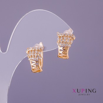 Xuping Earrings White Rhinestones, Diameter 10mm, Length 15mm, Gold Color