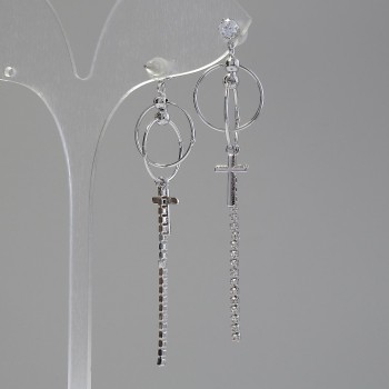 "Itaoliao" Cross Earrings, diameter 15mm, length 65mm, silver color
