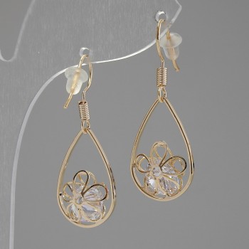"Itaoliao" Drop Earrings with Crystals, diameter 14mm, length 31mm, gold color