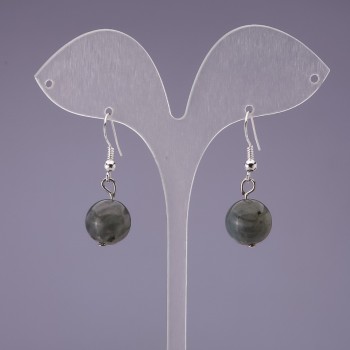 Natural Labradorite Stone Ball Earrings, 14mm diameter