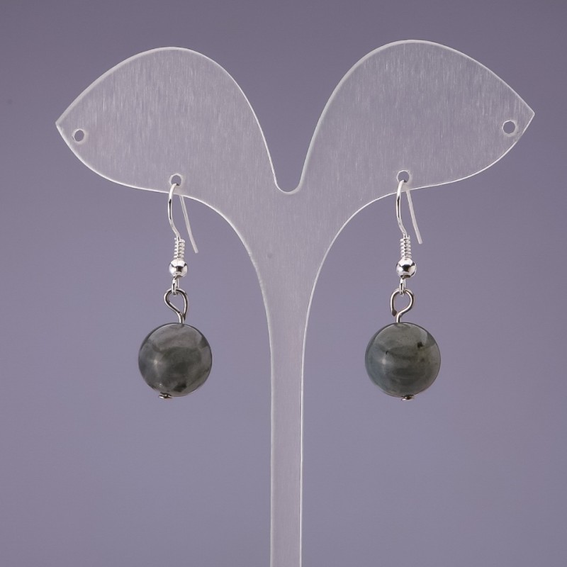 Natural Labradorite Stone Ball Earrings, 14mm diameter