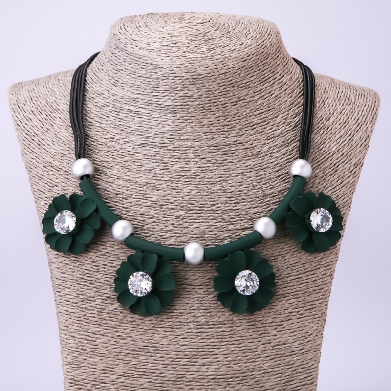 Necklace "Green Flowers", length 50-55cm