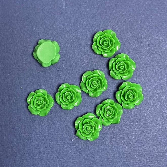 Cabochon Green Rose Acrylic, diameter 18mm pack 17pcs