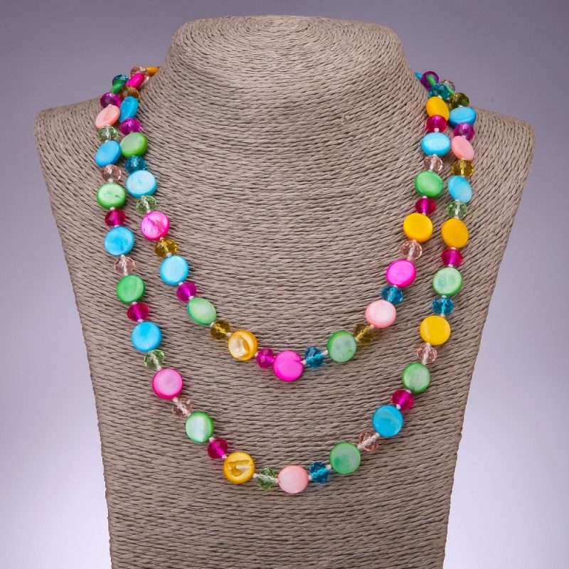 Long Necklace Mother-of-Pearl Assorted Coin, 120cm