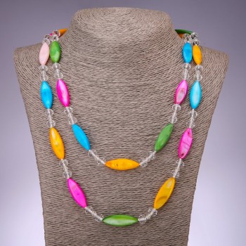 Long Assorted Mother-of-Pearl Necklace, Elongated Oval, 110cm